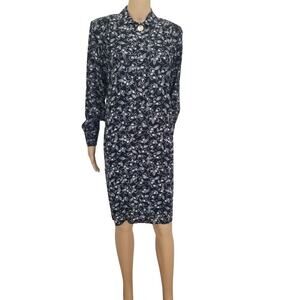 VINTAGE Liz Claiborne Petite Dresses Black Long Sleeve Floral Shirt Dress SZ 8P